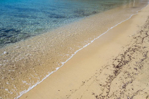 Sandy Beach Background Soft Ocean Wave Sand Clean Turquoise Rippled — Stock Photo, Image