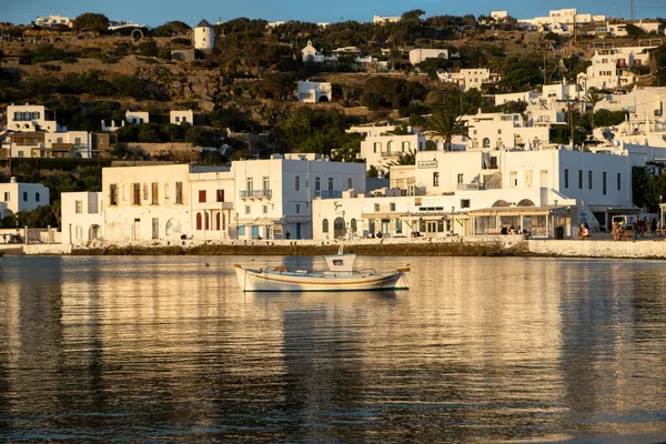 Mykonos Island Cyclades Greece May 2021 Wooden Fishing Boat Moored — Zdjęcie stockowe