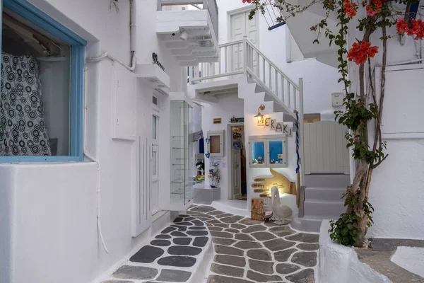 Mykonos Island Cyclades Greece May 2021 Chora Streets Gifts Shop — Fotografia de Stock