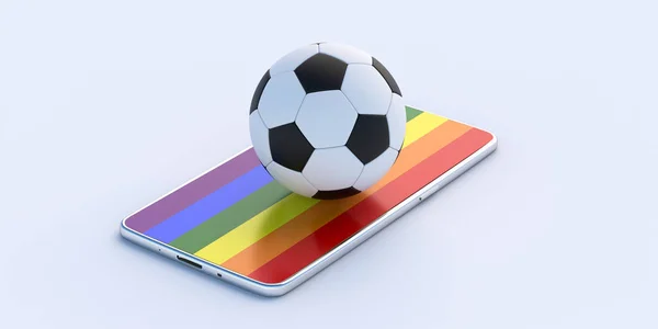 Ποδόσφαιρο Μπάλα Ποδοσφαίρου Λοατ Χρώματα Οθόνη Κινητό Τηλέφωνο Απομονωμένο Λευκό — Φωτογραφία Αρχείου