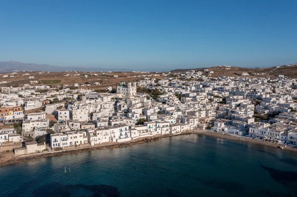 Ilha Paros Grécia Cíclades Naousa Cityscape Vista Aérea Drone Waterfront — Fotografia de Stock