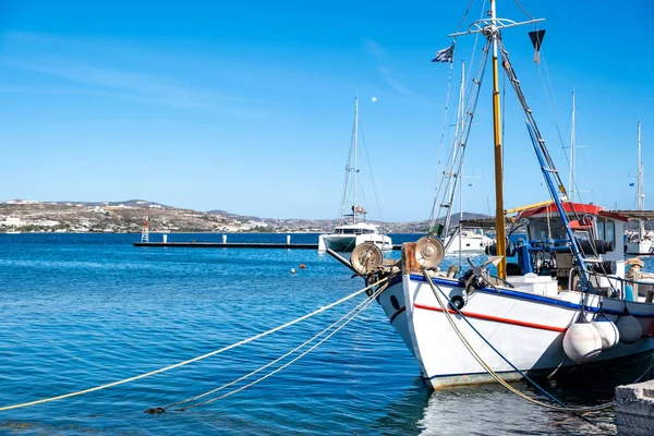 Fishing Boat Colorful Moored Milos Island Harbor Cyclades Greece Traditional — Stock Photo, Image