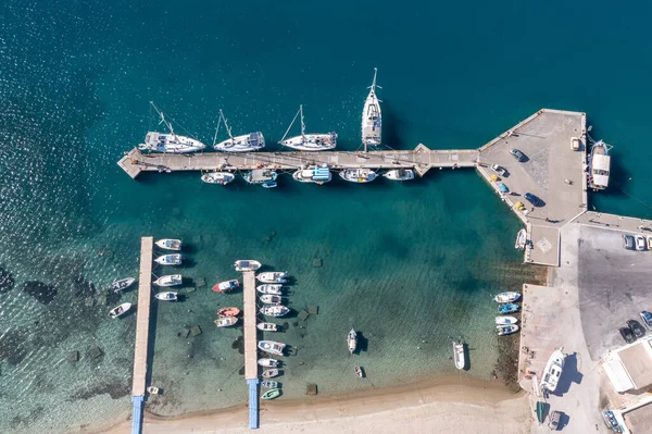 Cyclades Île Grecque Port Marina Aérienne Drone Vue Haut Vers — Photo