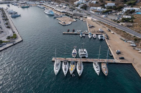 Greece Cyclades Mykonos Island Yacht Marina Aerial Drone View Mikonos — Stock Photo, Image