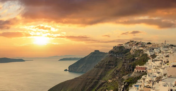 Île Santorin Grèce Fira Caldera Dessus Mer Égée Coucher Soleil — Photo