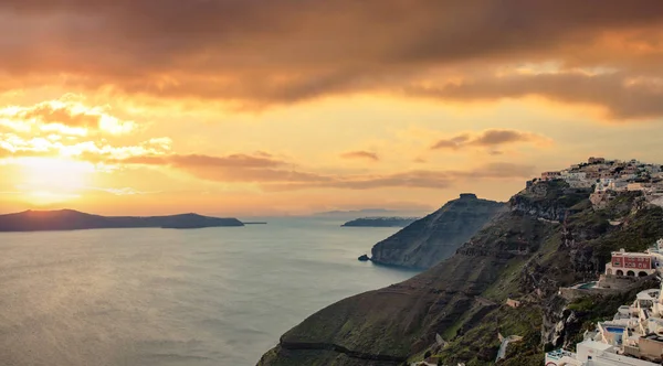 Острів Санторіні Греція Фіра Кальдера Над Егейським Морем Заході Сонця — стокове фото