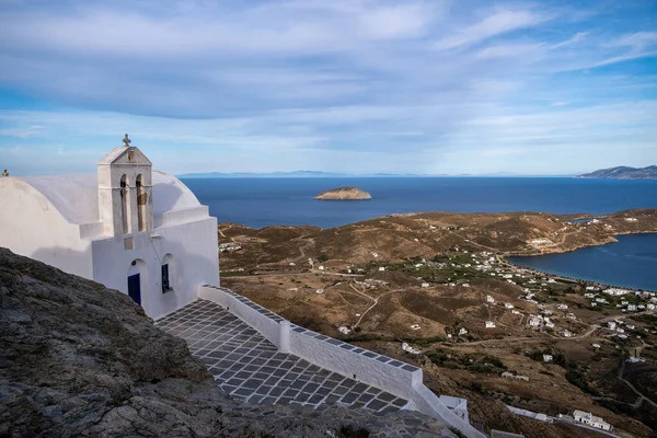 Greece Cyclades Serifos Island Livadi Cityscape Port Aerial Drone View — Stock Photo, Image