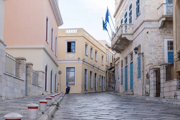 Syros Island Cyclades Grécia Vista Edifícios Neoclássicos Emblemáticos Capital Siros — Fotografia de Stock