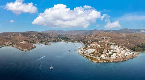 Kea Tzia Island Greece Cyclades Drone Aerial View Vourkari Marina — Stock Photo, Image