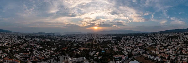 Sonnenuntergang Über Athen Griechenland Drohnenpanorama Aus Der Luft Vom Penteli — Stockfoto