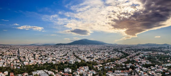 Pôr Sol Sobre Atenas Grécia Vista Panorâmica Drone Aéreo Partir — Fotografia de Stock