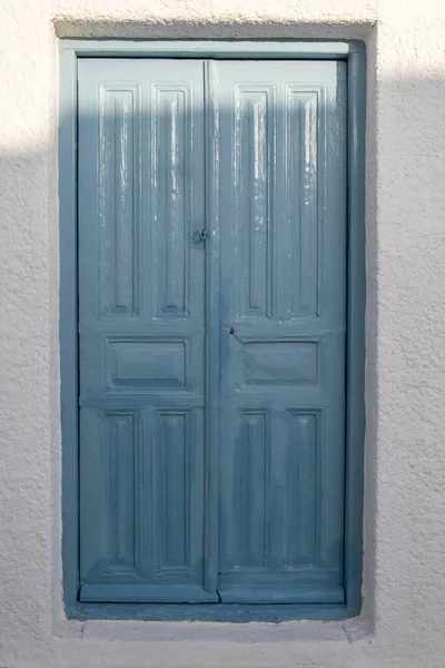 Блакитні Пофарбовані Двері Білій Кольоровій Стіні Дерев Яний Вхід Закритий — стокове фото