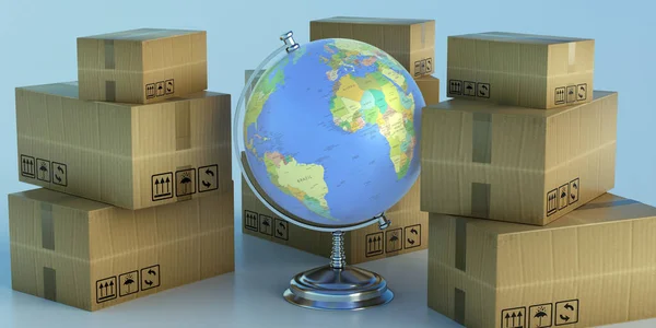 Globe School Planet Earth Moving Boxes Moving Global Business Woldwide — Stock Photo, Image