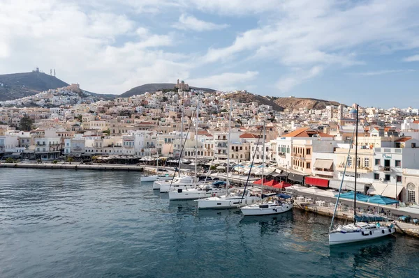 Syros Island Cyclades Greece May 2021 Panoramic View Hermoupolis Capital — Stock Photo, Image