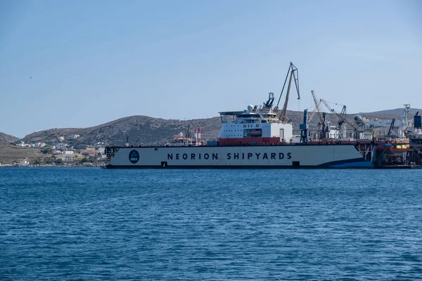 Île Syros Cyclades Grèce Mai 2021 Chantier Naval Neorion Port — Photo