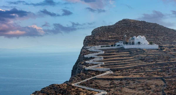 Folegandros Ilha Grécia Cíclades Panagia Virgin Mary Church Longa Ziguezague — Fotografia de Stock