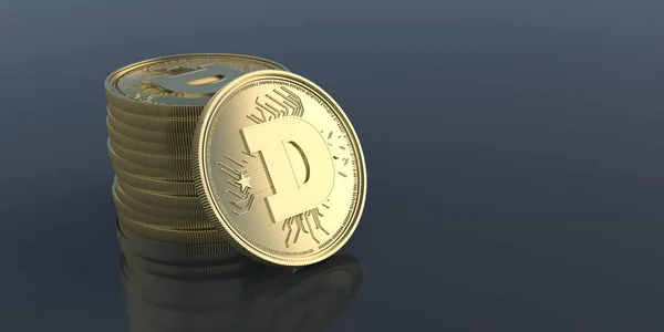 Dogecoin Krypto Měna Zlaté Goge Mince Naskládané Černém Pozadí Blockchain — Stock fotografie