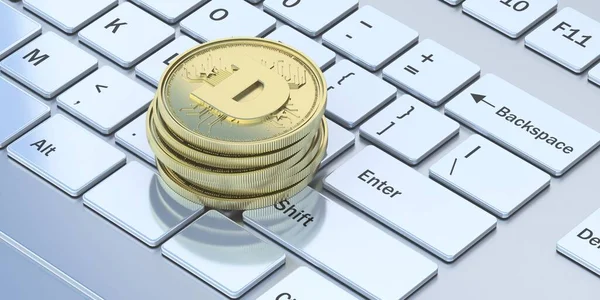 Dogecoin Криптовалюта Золотые Goge Монеты Сложены Белом Фоне Компьютера Ноутбука — стоковое фото