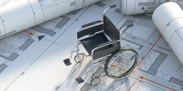 Tasarım Projesinin Arka Planında Tekerlekli Sandalye Engelliler Için Düzenlemeler Özellikler — Stok fotoğraf