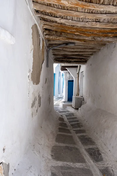 Mykonos Eiland Griekenland Cycladen Smalle Straat Chora Stad Traditionele Stenen — Stockfoto