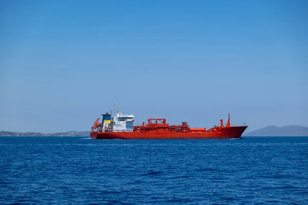 Navire Pétrolier Chimique Navire Couleur Rouge Transportant Vrac Des Liquides — Photo