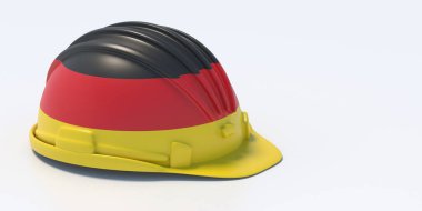 Beyaz arka planda izole edilmiş sert Alman bayrağı. Almanya 'da inşaat endüstrisi güvenliği. 3d illüstrasyon