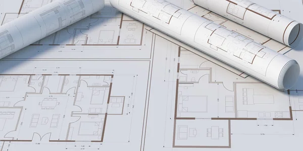 建筑蓝图背景 房地产 房屋建筑 工程设计理念 住宅建筑图纸 建筑工程师办公室模板 3D说明 — 图库照片