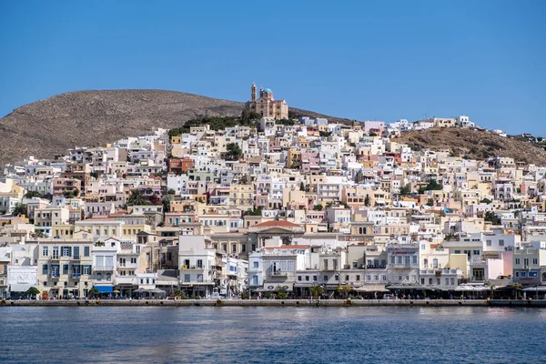 Острів Сірос Кіклади Греція Травня 2021 Року Місто Ермуполіс Прибережні — стокове фото