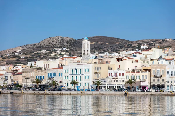 Syros Eiland Cycladen Griekenland Mei 2021 Ermoupolis Stadsgezicht Waterkant Gebouwen — Stockfoto