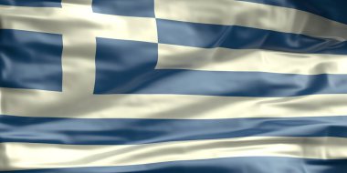 Yunanistan işareti, sembol. Yunan ulusal bayrağının sallanan doku arka planı. 3d illüstrasyon