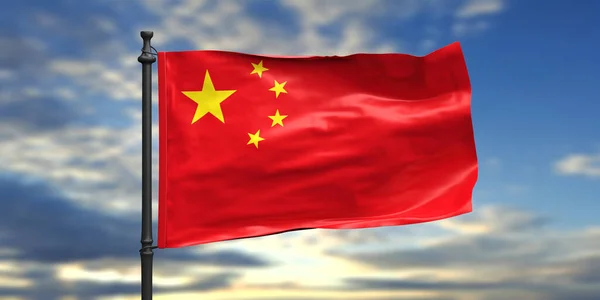 Segno Della Cina Simbolo Bandiera Nazionale Cinese Sventola Palo Cielo — Foto Stock