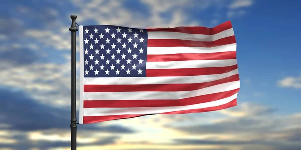 Signo Americano Símbolo Estados Unidos América Bandeira Acenando Pólo Céu — Fotografia de Stock