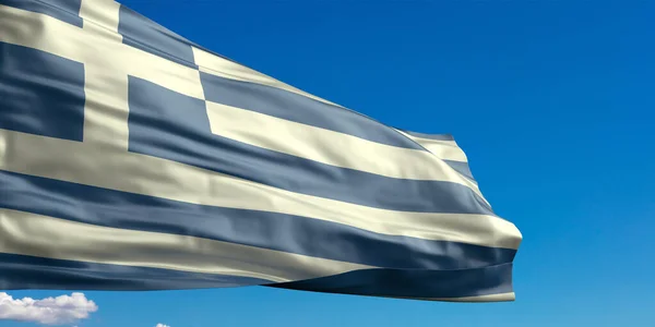 Yunanistan Işareti Sembol Yunan Ulusal Bayrağı Açık Mavi Gökyüzü Arka — Stok fotoğraf