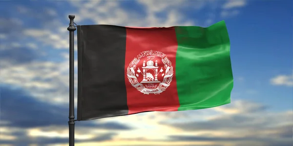 Afganisztán Jel Szimbólum Afgán Nemzeti Zászló Egy Póznán Integet Felhős — Stock Fotó