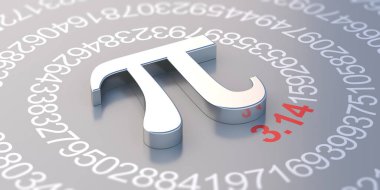 Pi Yunan alfabesi harfi, matematiksel sembol ve ondalık sayı dizisi. Sürekli irrasyonel sayı, matematik ve bilim konsepti, uluslararası özel dedektiflik günü 14 Mart. 3d illüstrasyon