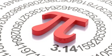 Uluslararası PI günü 14 Mart. Matematik ve fen konsepti, Pi Yunan alfabesi harfi, matematiksel sembol ve ondalık dizisi. Sabit irrasyonel sayı, 3d illüstrasyon