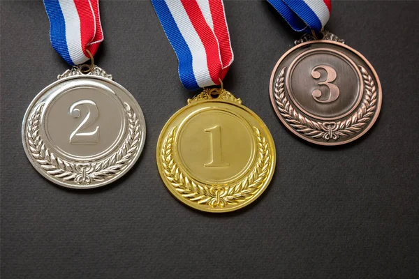 Conjunto Medallas Oro Plata Bronce Ganadores Concepto Trofeo Del Podio — Foto de Stock