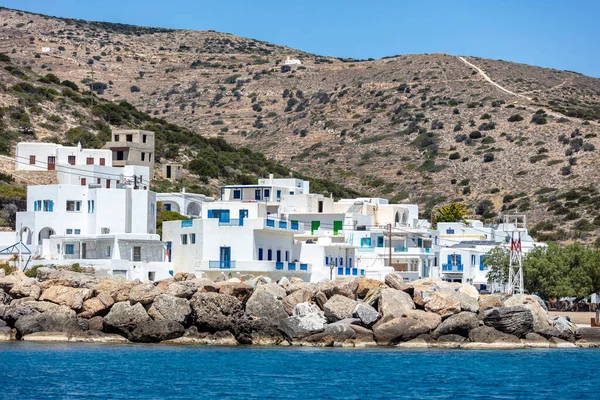 Puerto Isla Sikinos Grecia Arquitectura Típica Las Cícladas Edificios Encalados — Foto de Stock