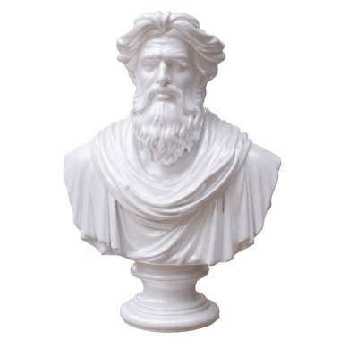 Classical marble head bust statue isolated on white, Ancient greek philosopher sculpture 3d render