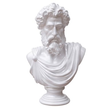 Classical marble head bust statue isolated on white, Ancient greek philosopher sculpture 3d render