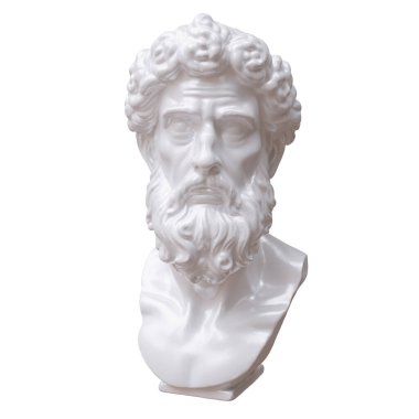 Classical marble head bust statue isolated on white, Ancient greek philosopher sculpture 3d render
