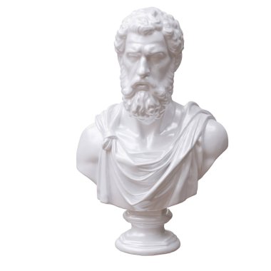 Classical marble head bust statue isolated on white, Ancient greek philosopher sculpture 3d render