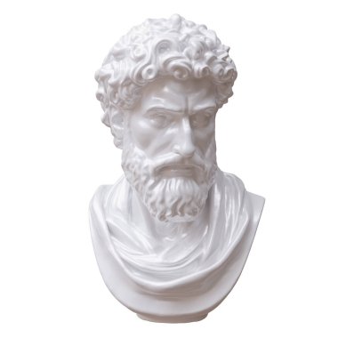 Classical marble head bust statue isolated on white, Ancient greek philosopher sculpture 3d render