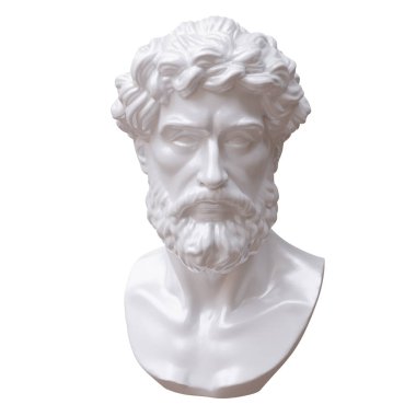 Classical marble head bust statue isolated on white, Ancient greek philosopher sculpture 3d render