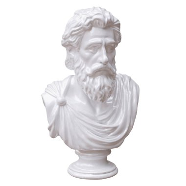 Classical marble head bust statue isolated on white, Ancient greek philosopher sculpture 3d render