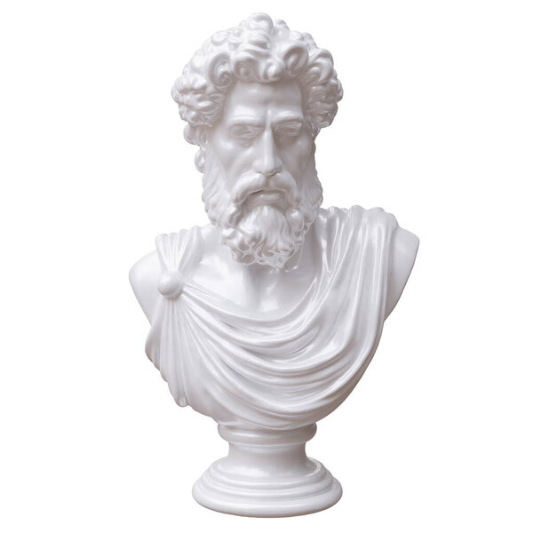 Classical marble head bust statue isolated on white, Ancient greek philosopher sculpture 3d render