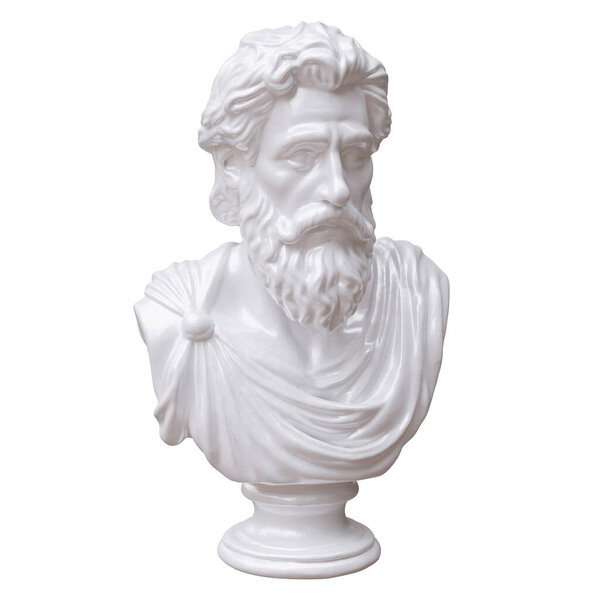 Classical marble head bust statue isolated on white, Ancient greek philosopher sculpture 3d render