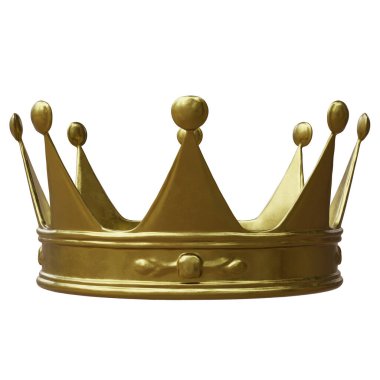 Altın taç beyaz, kraliyet kral kraliçe sembolü, 3 boyutlu.