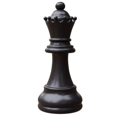 Satranç kraliçesi, siyah renkli satranç taşı, beyaz üzerine izole edilmiş, iş stratejisi, 3D sunum