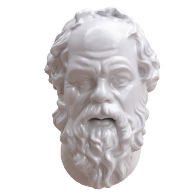 Sokrates Antik Yunan filozofu, mermer kafa beyaz üzerine izole edilmiş, 3D canlandırma